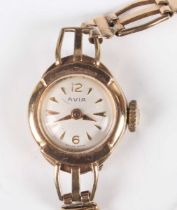 An Avia 9ct gold lady’s bracelet wristwatch, the signed circular silvered dial with gilt Arabic