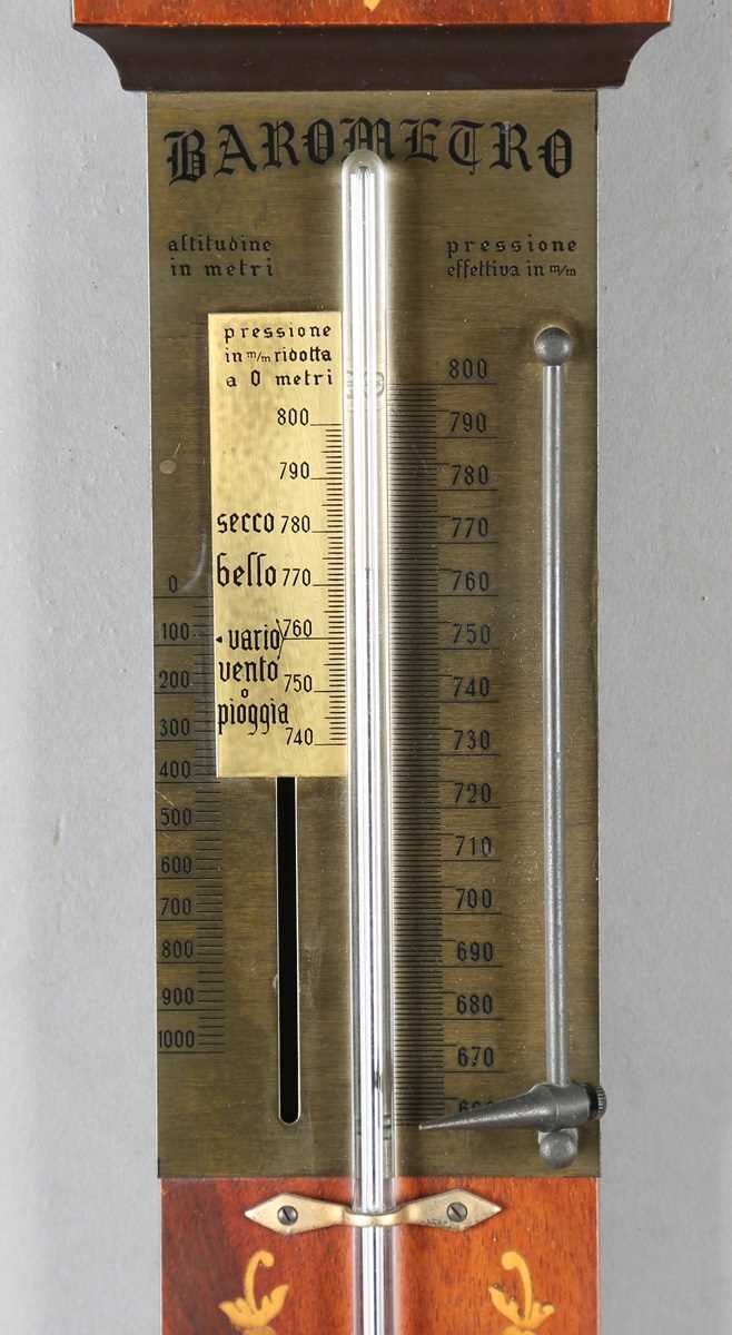 A 20th century Queen Anne style walnut stick barometer with arched surmount, ball finials, barley - Image 11 of 15