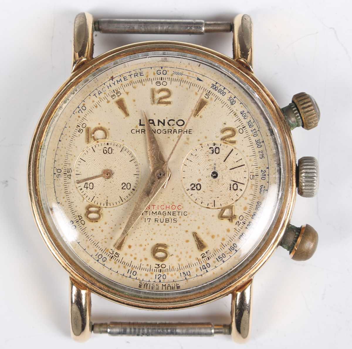 A Lanco chronograph gilt metal fronted and steel backed gentleman's wristwatch with unsigned - Image 2 of 14