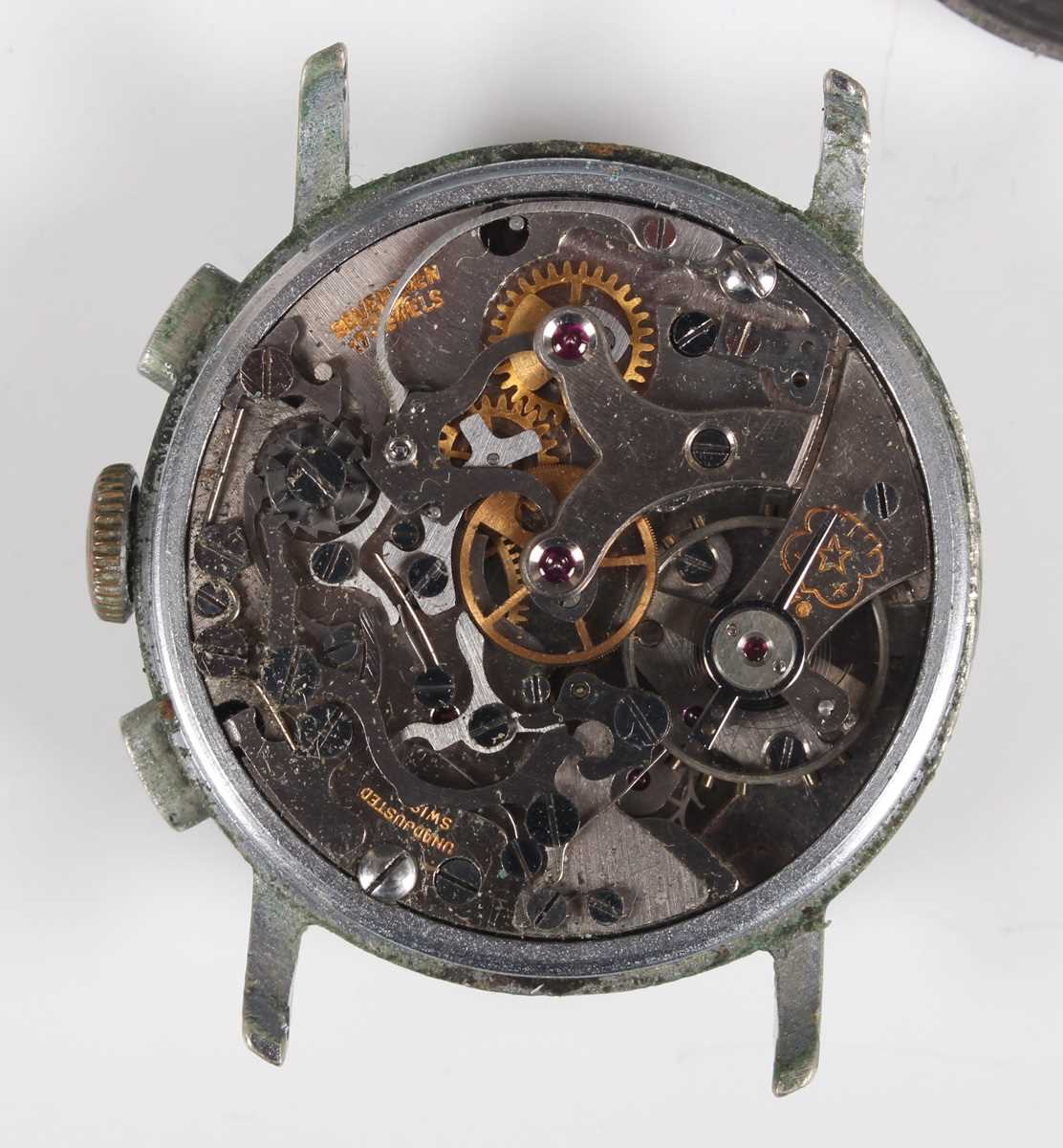A Heuer chrome plated and steel backed gentleman's pilot style 'up and down' chronograph wristwatch, - Image 3 of 11