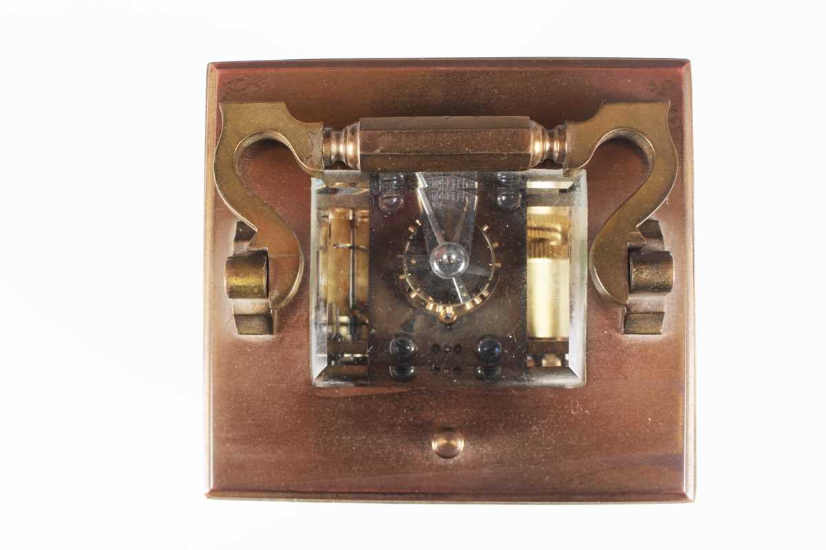A late 19th century French brass cased carriage clock by Maurice & Co, with eight day movement - Image 9 of 10