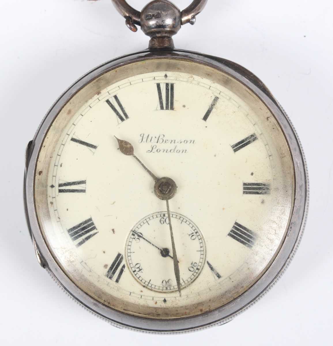 A J.W. Benson London silver cased keywind open-faced gentleman’s pocket watch, the movement detailed - Image 6 of 14