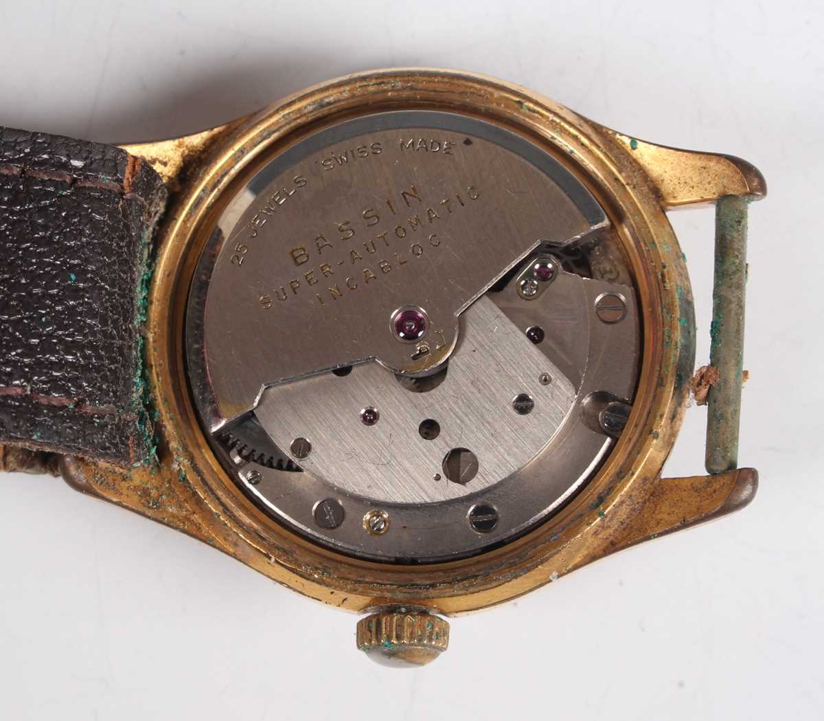 A Bassin Super-Automatic gilt metal fronted and steel backed gentleman's wristwatch, the signed - Bild 3 aus 10