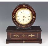 A 19th century rosewood cased mantel timepiece with eight day movement, the backplate stamped 'F.