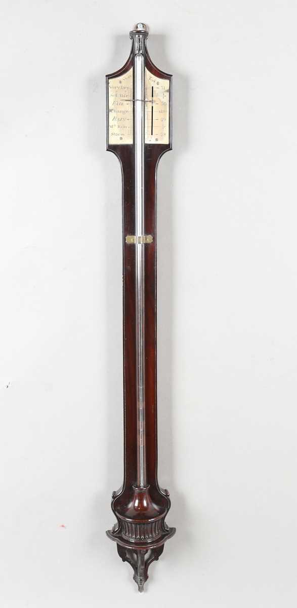A late George III mahogany stick barometer, the silvered dial with vernier scale and signed 'Storr - Image 5 of 5