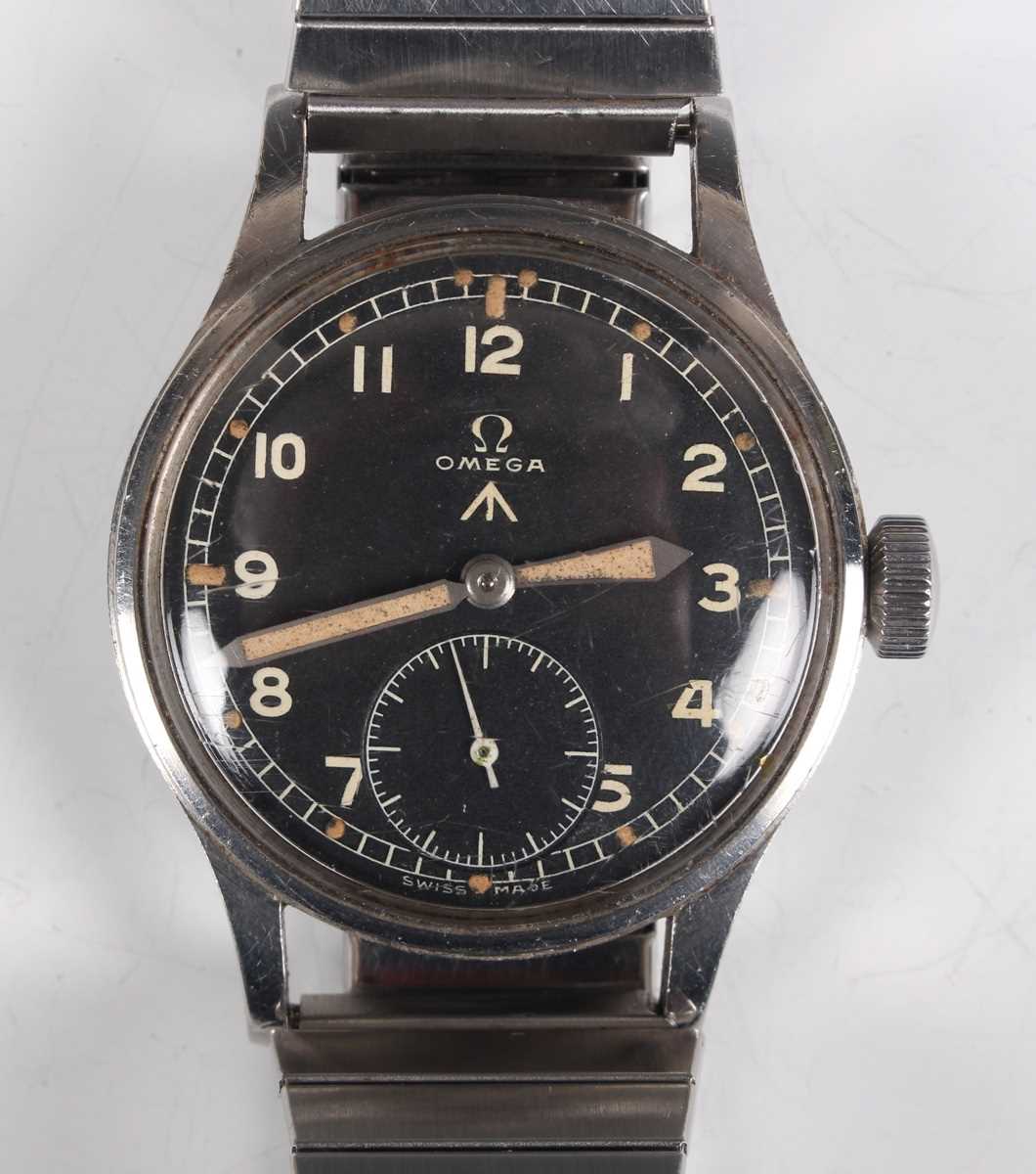 An Omega MoD issue steel cased gentleman's wristwatch, circa 1944, the signed and jewelled