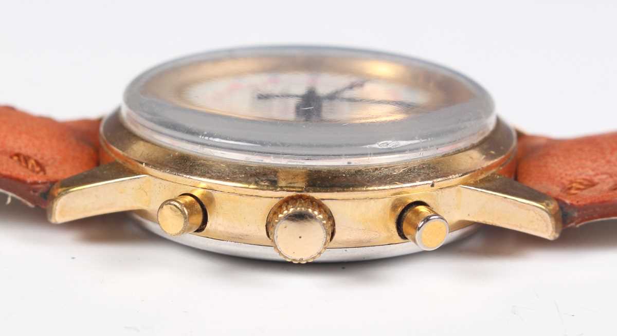 A Pryngeps gilt metal fronted and steel backed gentleman's chronograph wristwatch with unsigned - Image 4 of 5