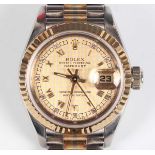 A Rolex Oyster Perpetual Datejust 18ct three colour gold and diamond set lady's bracelet wristwatch,