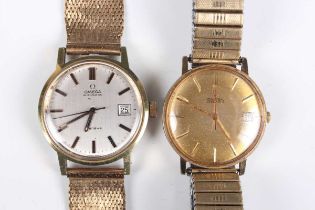 An Omega Automatic gilt metal fronted and steel backed gentleman’s wristwatch, the signed gilt