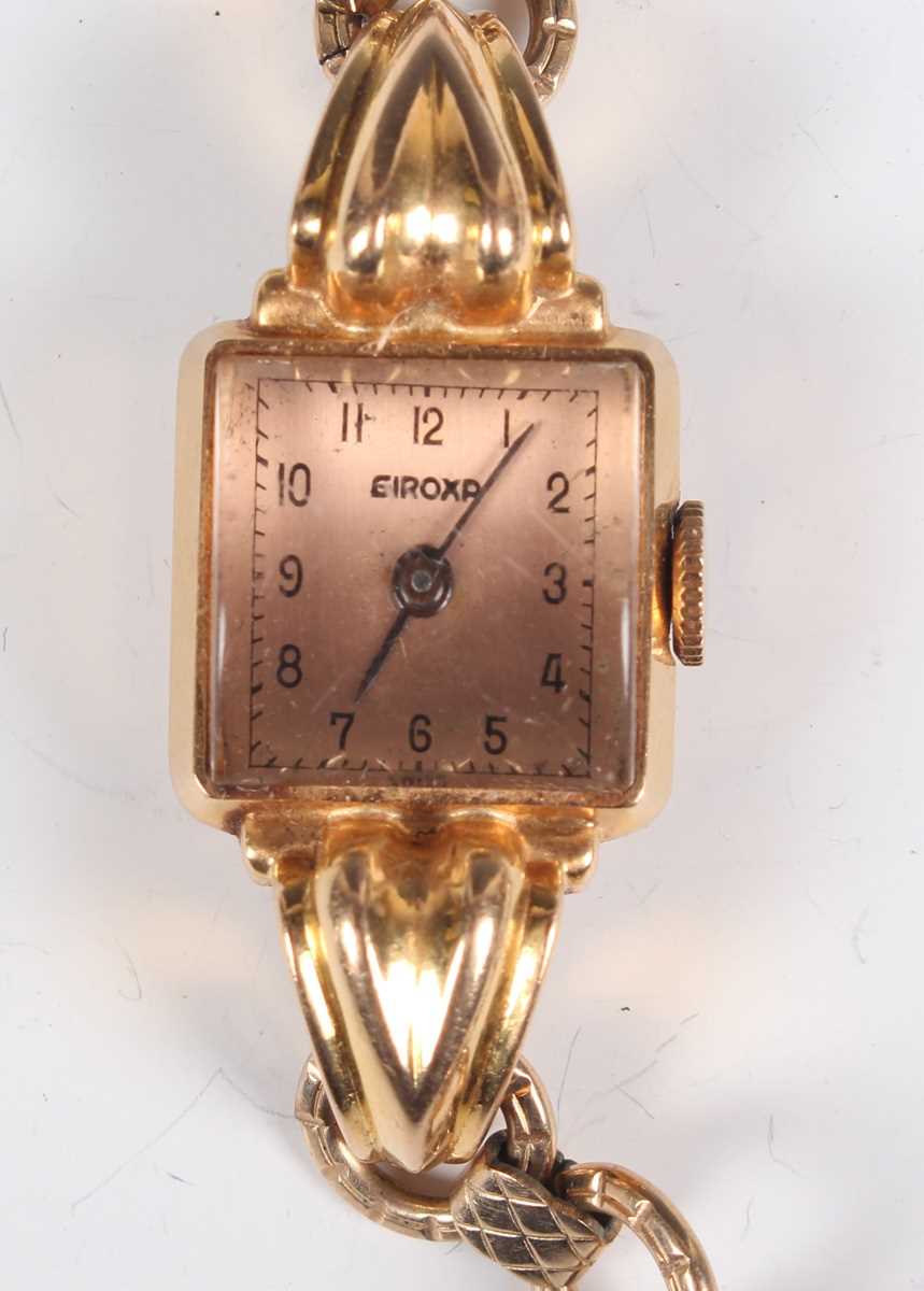 A Giroxa gold square cased lady’s cocktail wristwatch, circa 1940s, the signed square gilt dial with