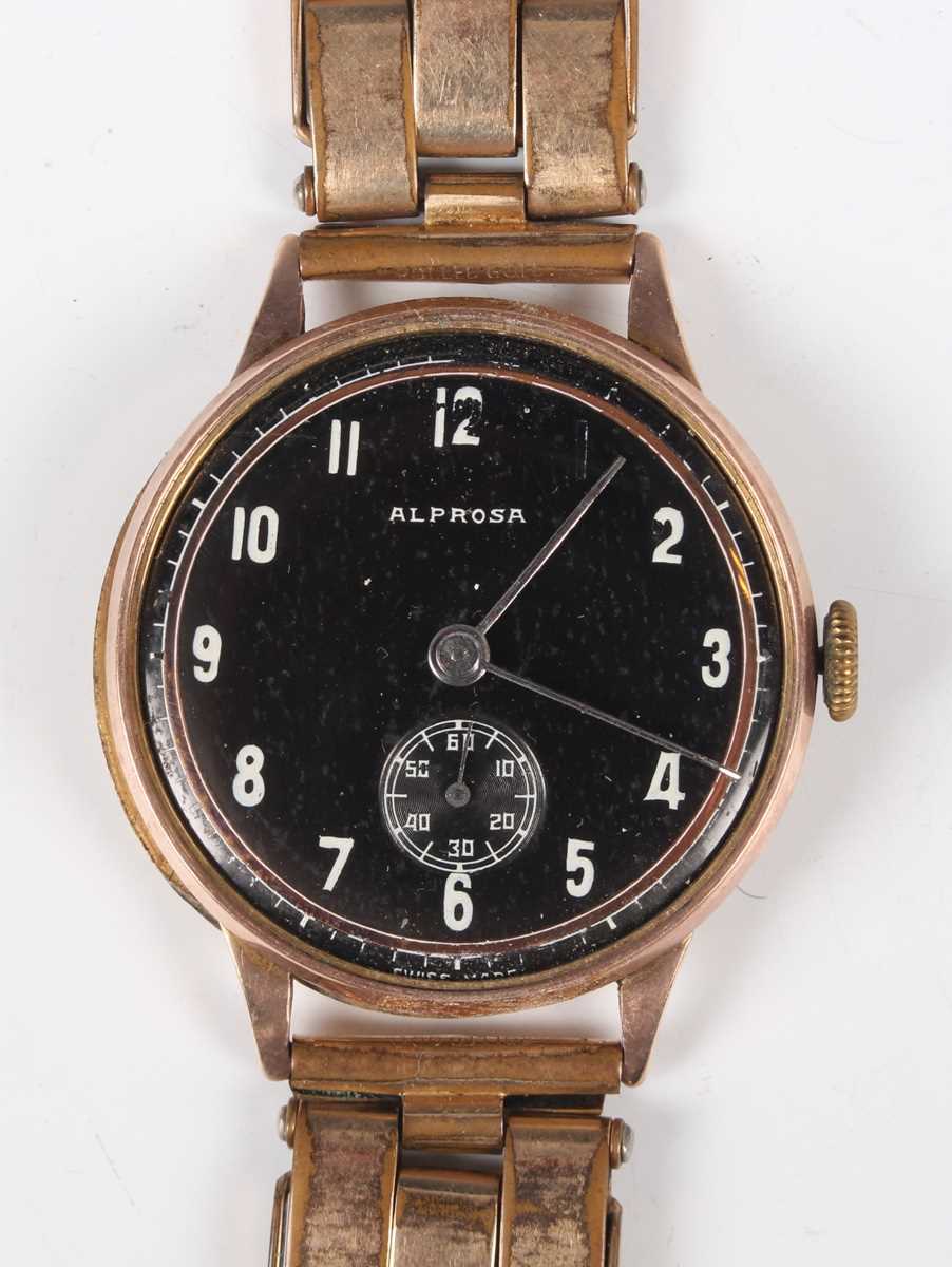 An Alprosa 9ct gold circular cased gentleman’s wristwatch with unsigned jewelled movement, the
