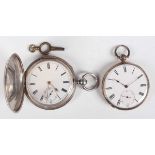 A late Victorian silver hunting cased keywind gentleman's pocket watch, the gilt three-quarter plate