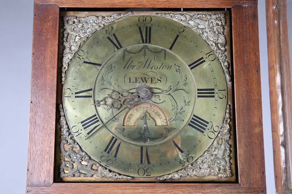 A mid-18th century oak longcase clock, the thirty hour movement striking on a bell via an outside - Image 2 of 10