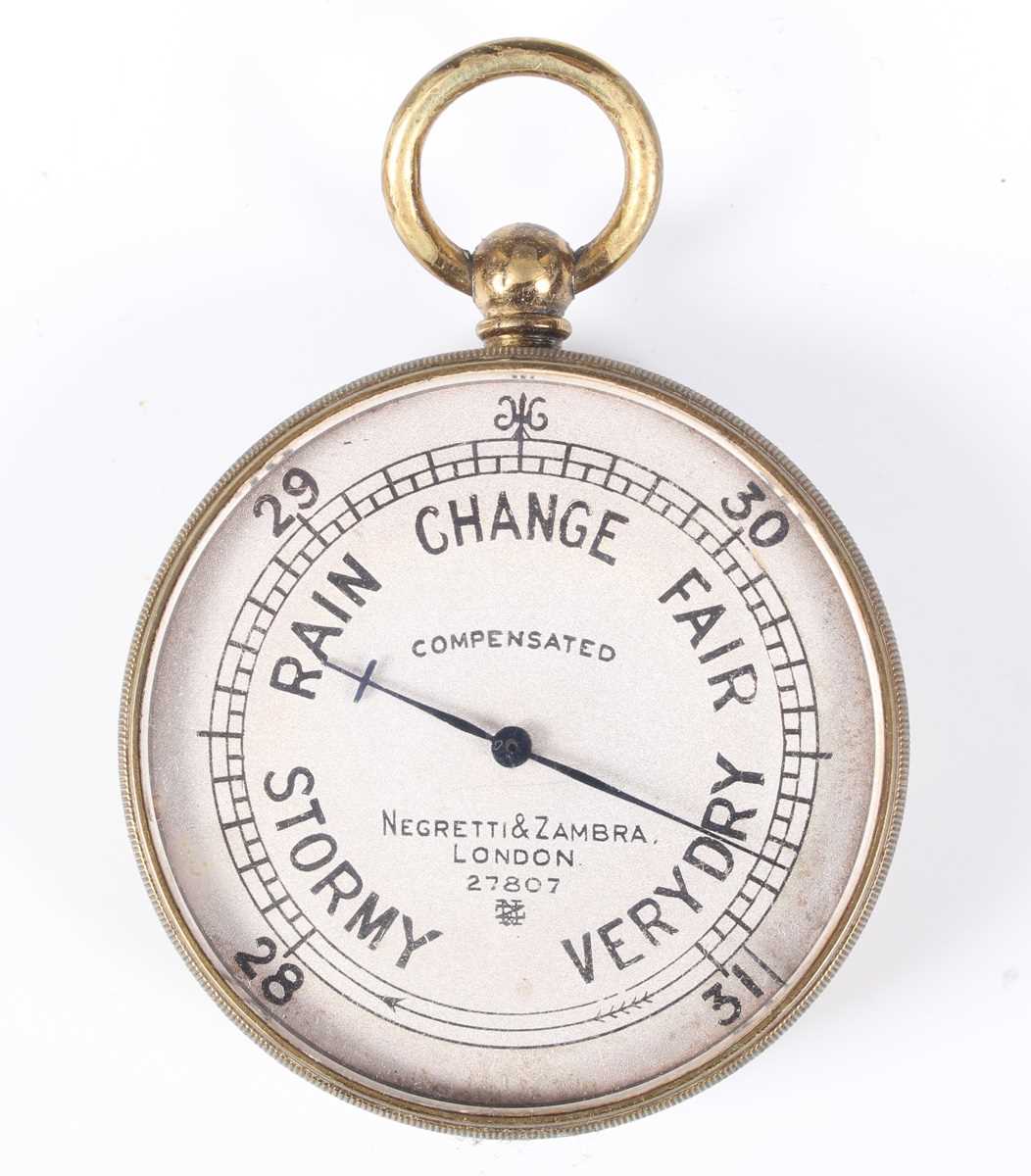 An early 20th century Negretti & Zambra lacquered brass cased pocket barometer, the signed - Image 2 of 13