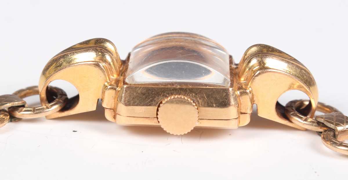 A Giroxa gold square cased lady’s cocktail wristwatch, circa 1940s, the signed square gilt dial with - Image 4 of 5