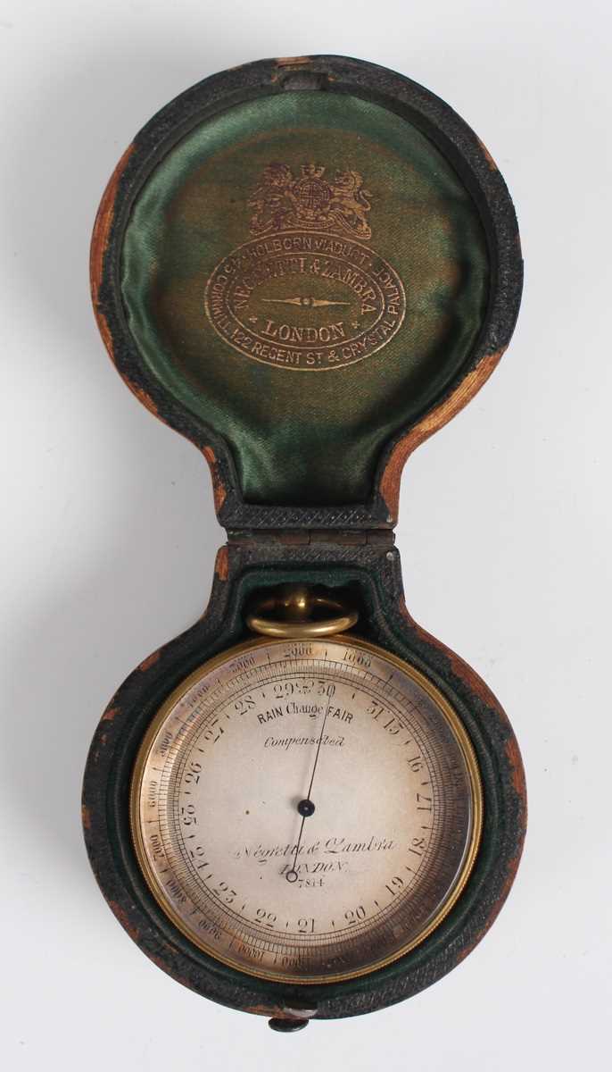 A late 19th century Negretti & Zambra gilt lacquered brass cased pocket barometer altimeter, compass - Image 2 of 14