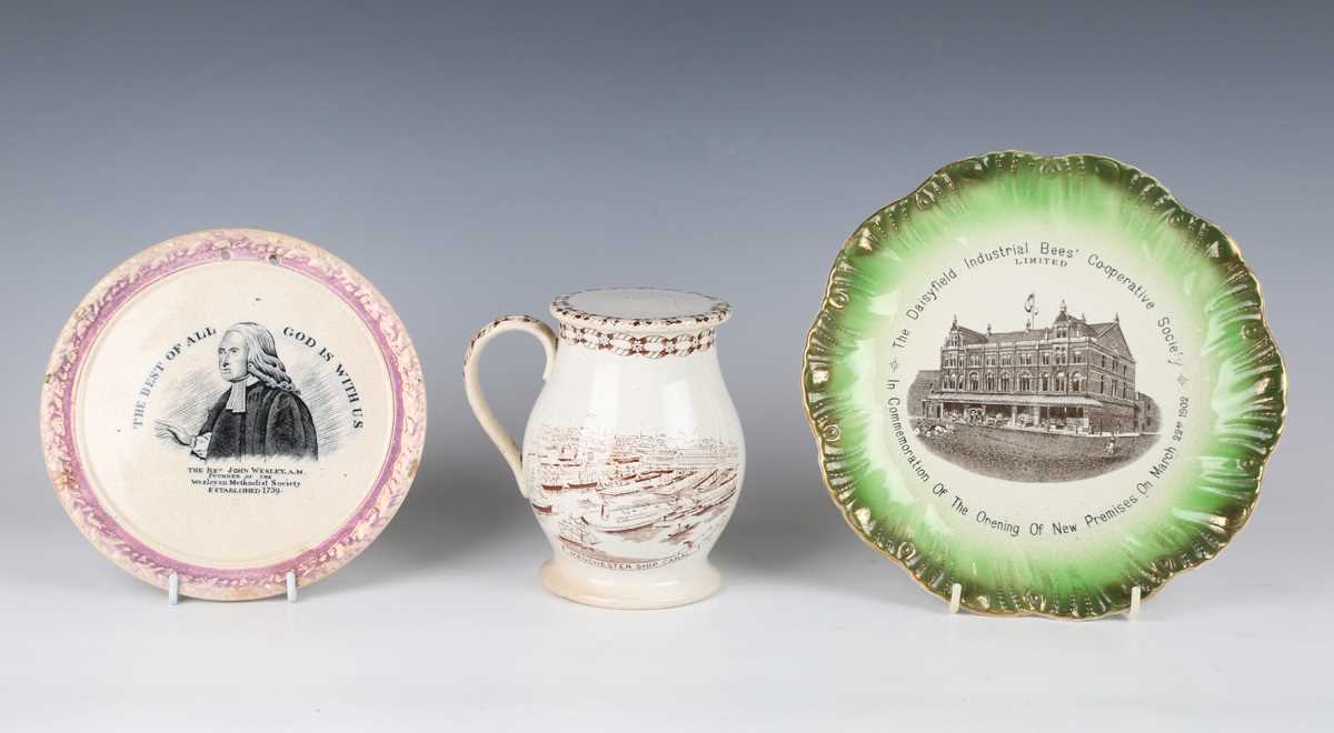 A group of commemorative pottery, 19th and 20th century, including a John Wesley circular plaque