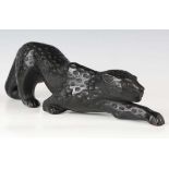 A Lalique frosted black glass Zeila Panther, designed by Marie-Claude Lalique, contemporary,