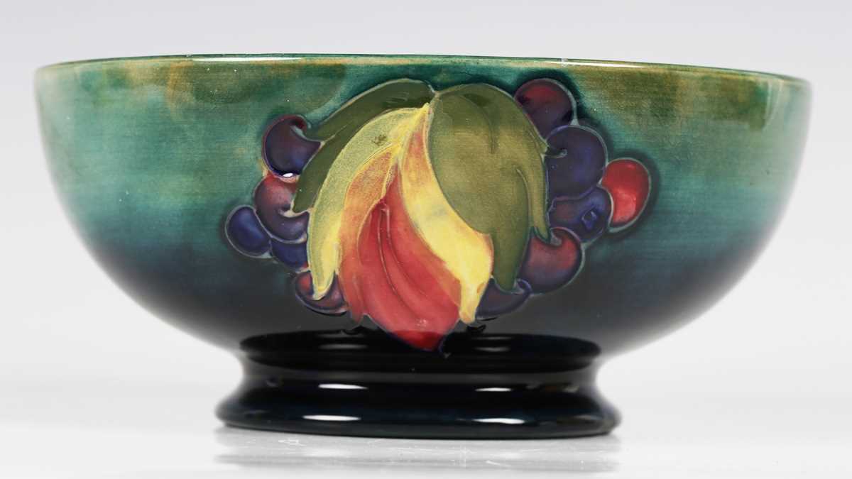 A Moorcroft Leaf and Berry pattern circular bowl, circa 1940, with shaded blue to green ground, - Image 2 of 7
