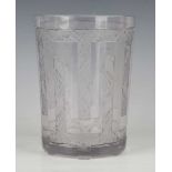 An Art Deco Lalique frosted and clear glass Grimpereaux pattern vase, designed 1926, engraved