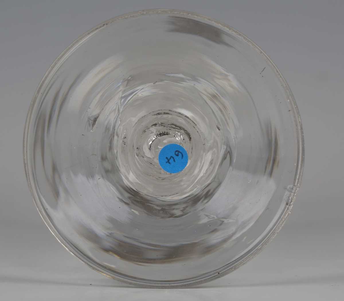 A double series opaque twist stem Jacobite type wine glass, circa 1770, the bell bowl engraved - Image 2 of 4
