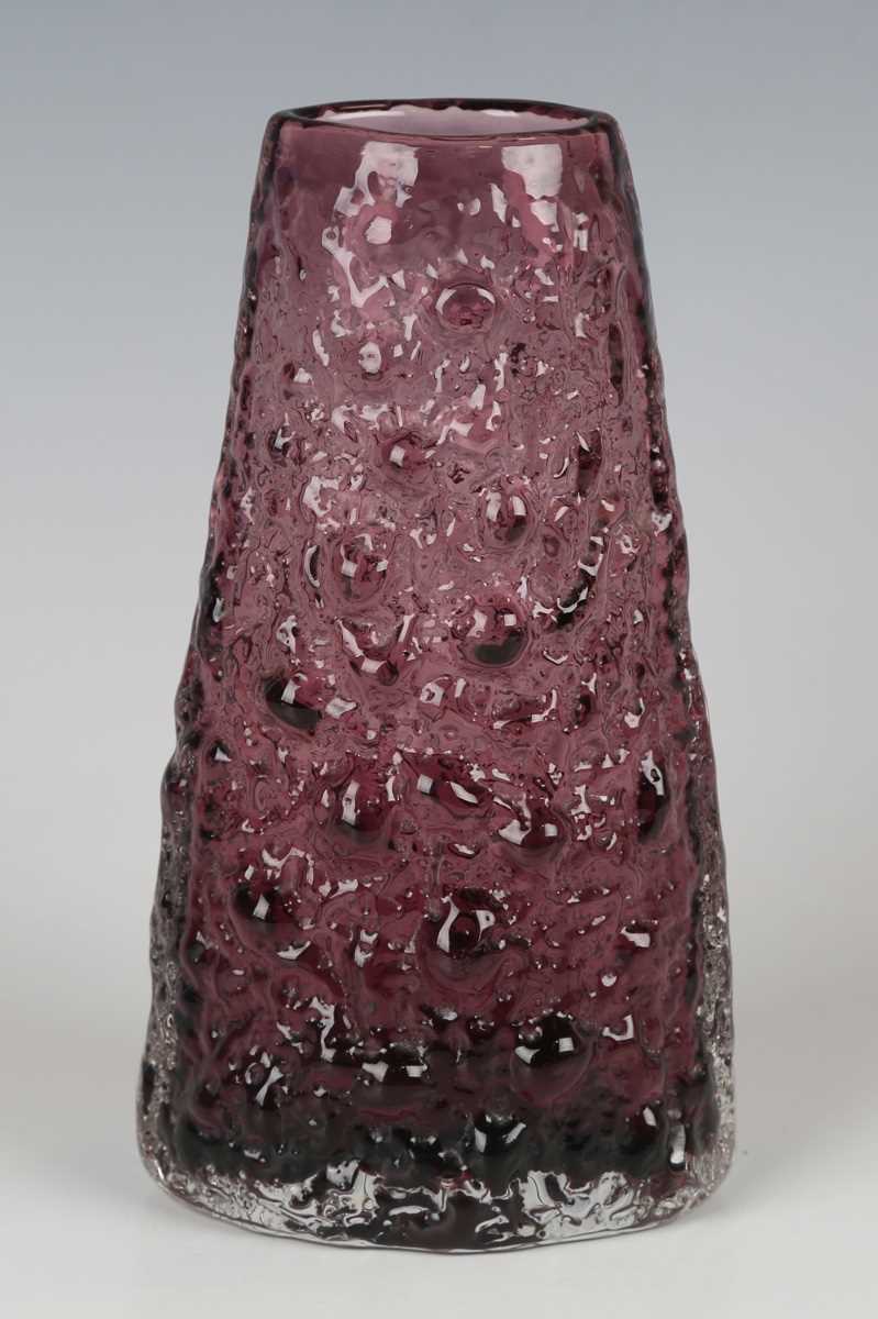 A Whitefriars Volcano vase, shape No. 9717, designed by Geoffrey Baxter, in aubergine tint, height