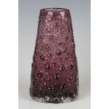 A Whitefriars Volcano vase, shape No. 9717, designed by Geoffrey Baxter, in aubergine tint, height