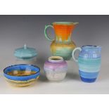 Four pieces of Shelley from the Harmony range, 1930s, comprising two jugs, height of tallest 18.5cm,