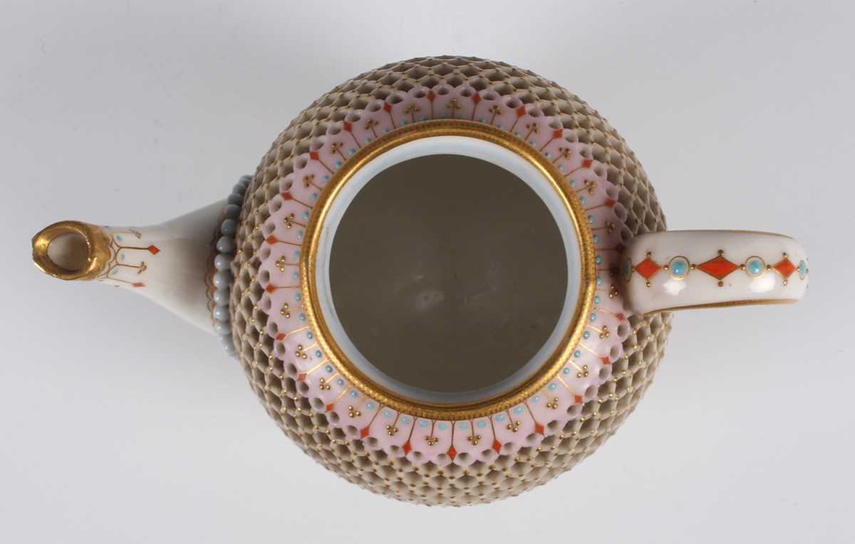 A fine Royal Worcester reticulated teapot and cover, in the manner of George Owen, dated 1876, the - Image 6 of 13