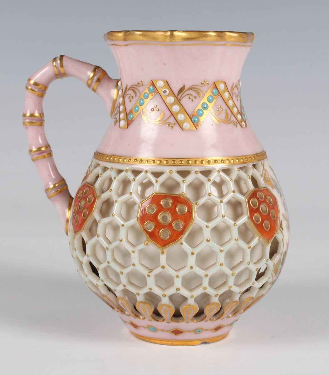 A Royal Worcester reticulated jug, dated 1875, the double-walled body pierced with a honeycomb - Image 6 of 12