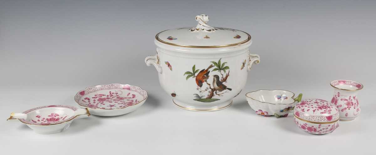 A Herend Rothschild Bird pattern ice pail and cover, 20th century, the lined inner with removable