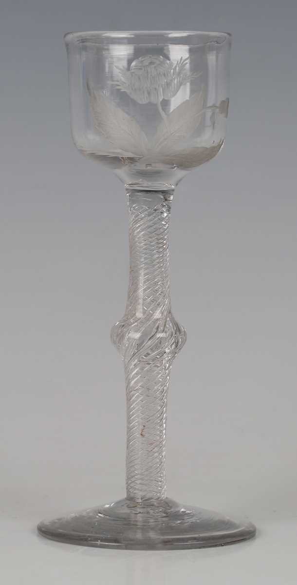 A single series multiple airtwist stem wine glass of possible Jacobite significance, circa 1760, the