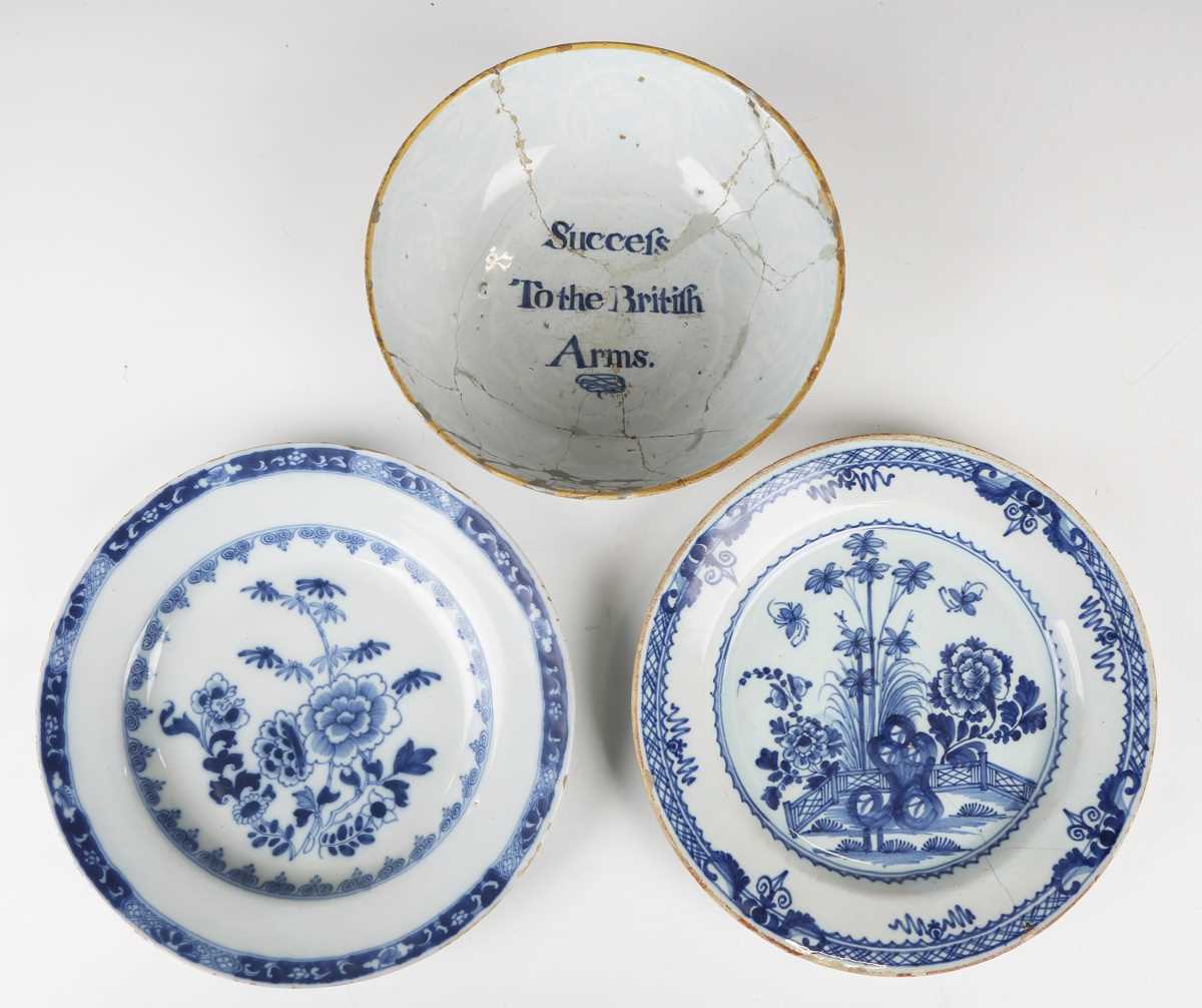 A London delft bowl, Lambeth, 1756-83, painted to the interior with the inscription 'Success To