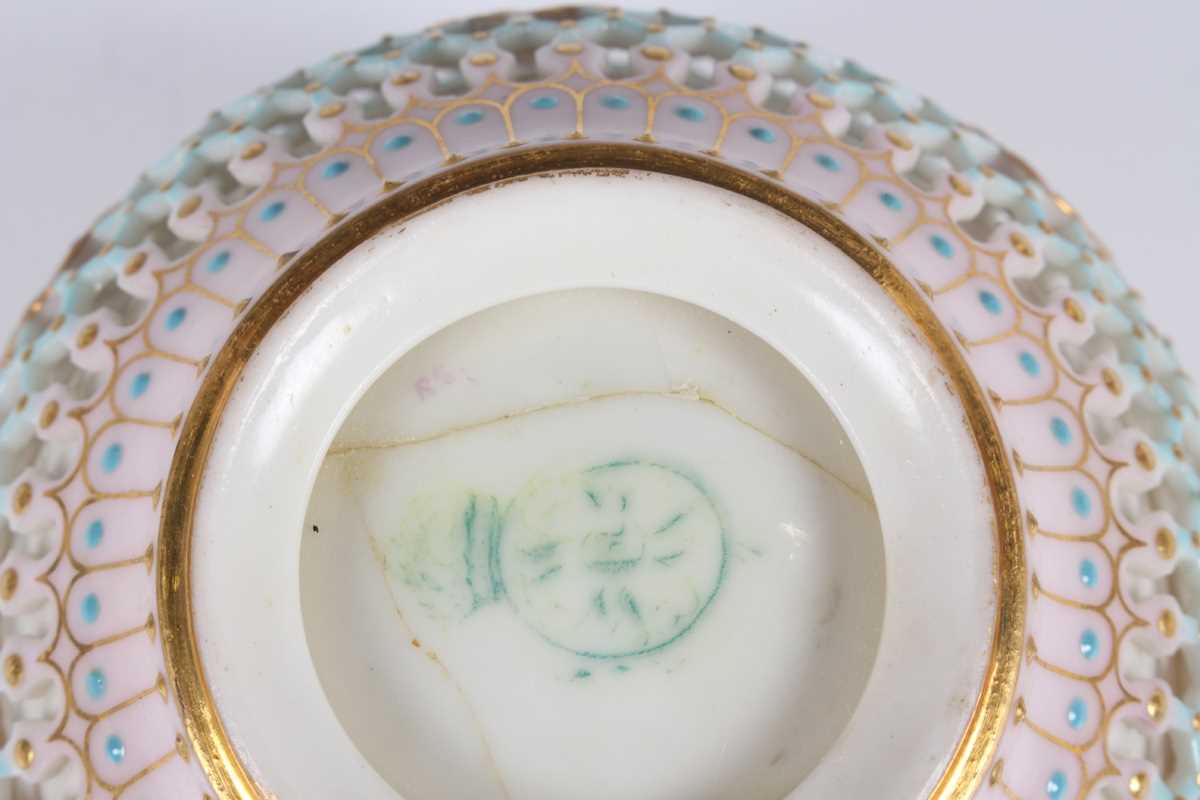 A pair of Royal Worcester reticulated cups and saucers, circa 1876, of double-walled construction, - Image 23 of 24