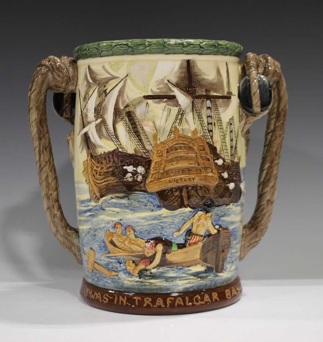 A Royal Doulton limited edition Lord Nelson two-handled loving cup, No. 398 of 600, green printed - Image 2 of 4