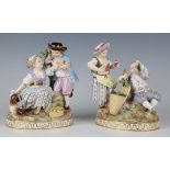 A pair of Meissen figure groups allegorical of Summer and Autumn, late 19th century, after the