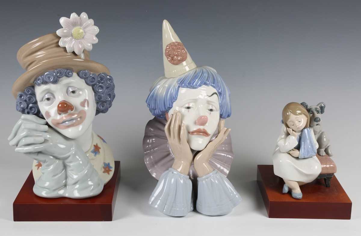 Two Lladro busts, comprising Clown's Head, No. 5129, and Melancholy Clown, No. 5542, both with