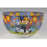 A Goebel circular glass bowl, designed by Rosina Wachtmeister, decorated with cats amidst stylized