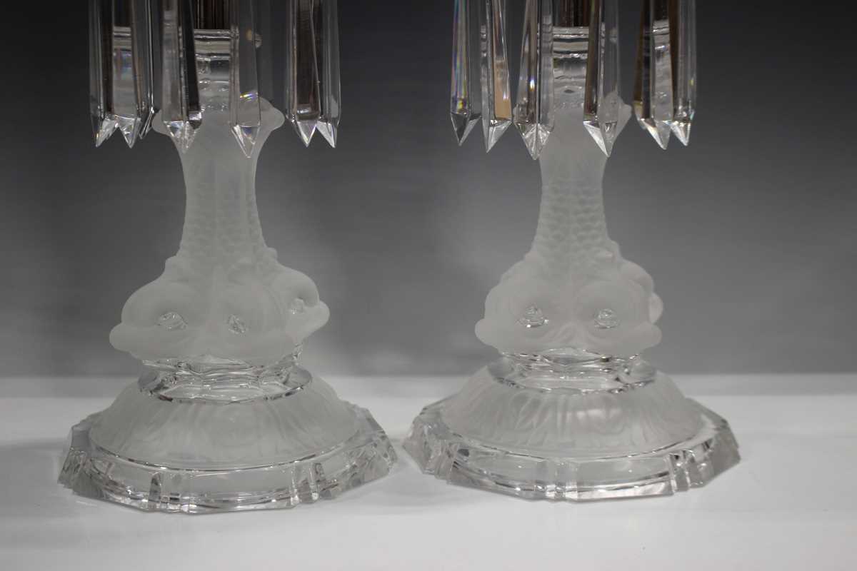 A pair of St. Louis Crystal frosted and clear glass table lustre candleholders with hurricane - Image 2 of 3