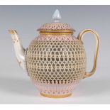 A fine Royal Worcester reticulated teapot and cover, in the manner of George Owen, dated 1876, the