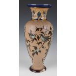 A large Doulton Lambeth stoneware vase, dated 1883, decorated by Florence Barlow, monogrammed,