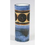 A St. Ives Troika pottery cylinder vase, circa 1967-70, decorated by Ann Lewis, monogrammed, with