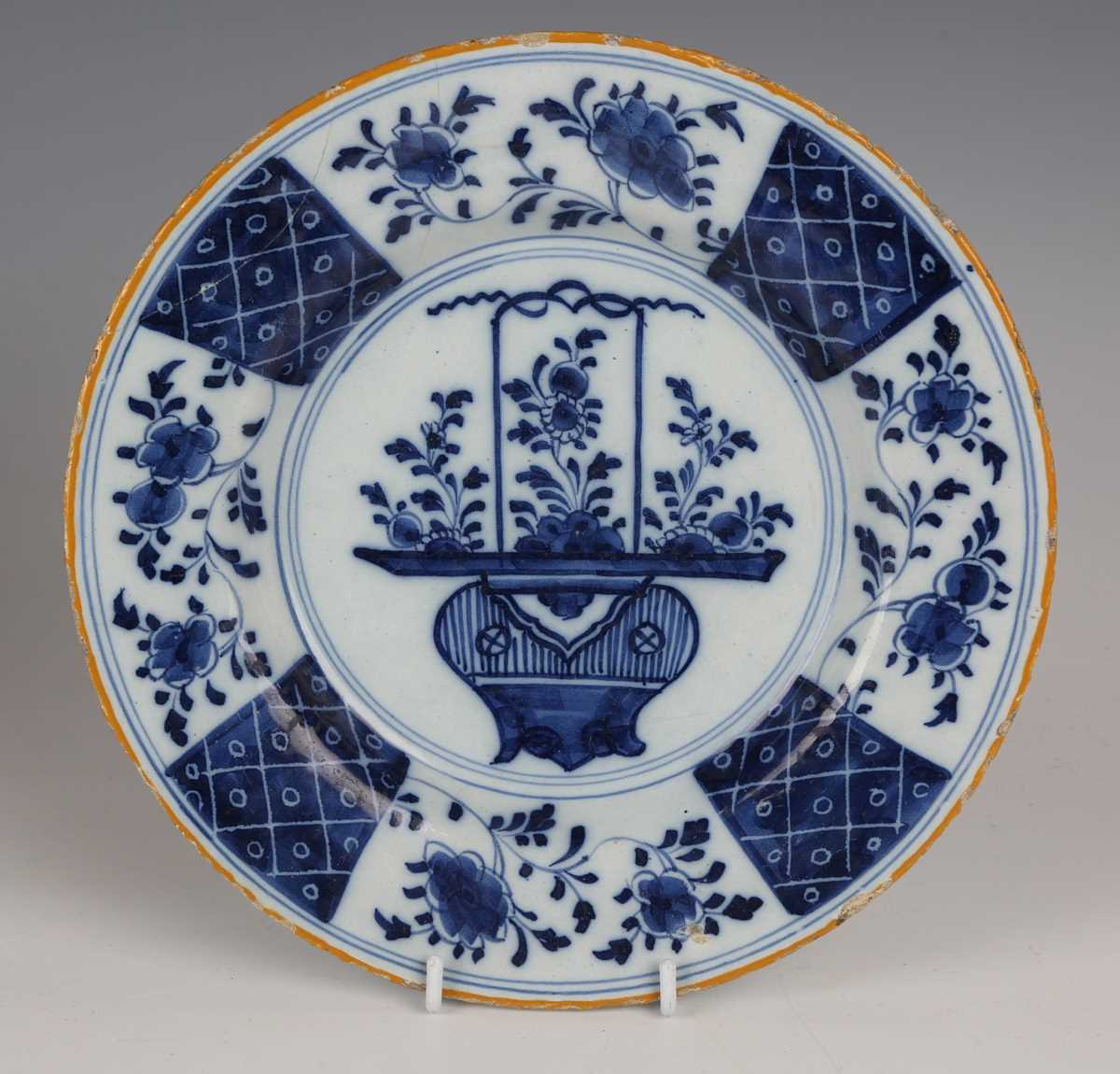 A Dutch delft Peacock pattern plate by De Porceleyne Claeuw, 18th century, painted in blue within an - Image 2 of 8