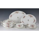 A Royal Albert Moss Rose pattern part service, including two tureens and one cover, two graduated