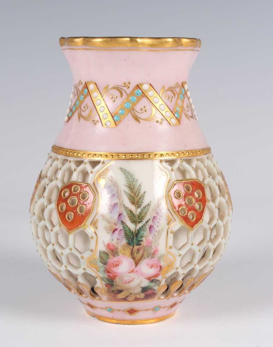 A Royal Worcester reticulated jug, dated 1875, the double-walled body pierced with a honeycomb - Image 2 of 12
