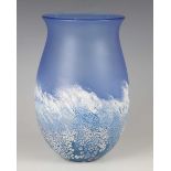 A Malcolm Sutcliffe studio glass vase, contemporary, the frosted blue body cased in darker blue