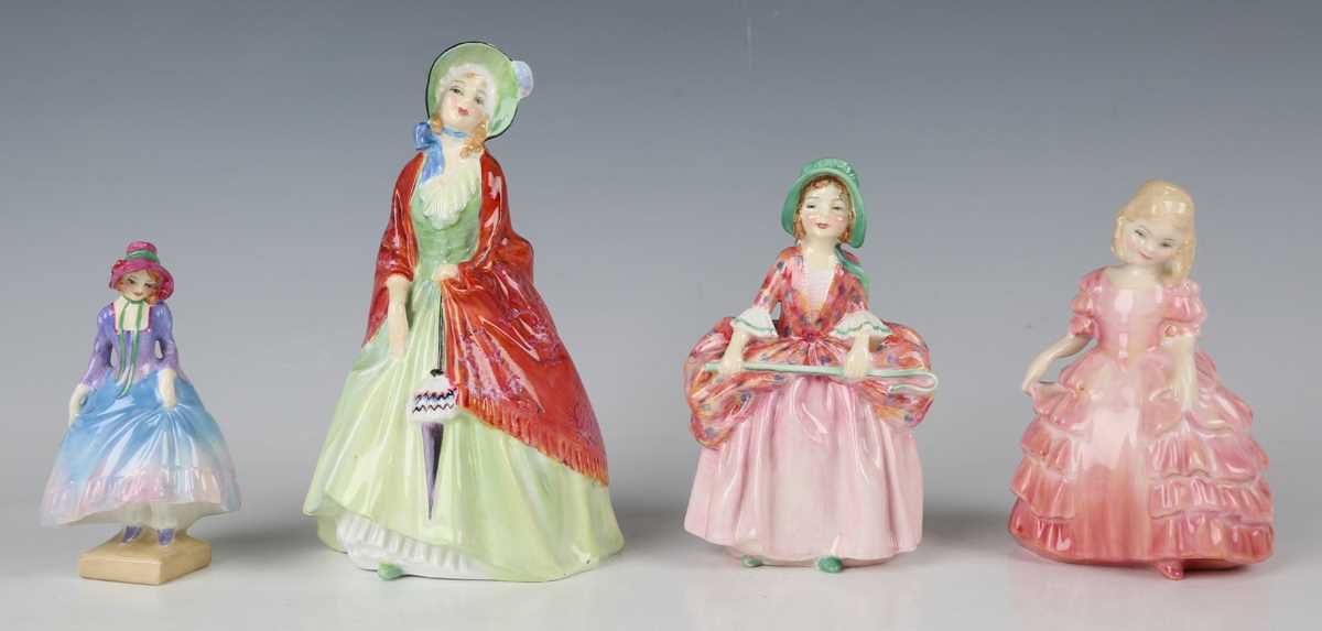 Four Royal Doulton figures, comprising Pantalettes, M15, Bo-Peep, HN1811, Rose, HN1368, and