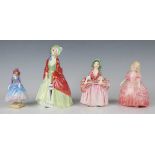 Four Royal Doulton figures, comprising Pantalettes, M15, Bo-Peep, HN1811, Rose, HN1368, and