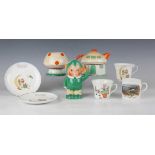 A Shelley Boo Boo three-piece nursery teaset, 1930s, designed by Mabel Lucie Attwell, comprising a