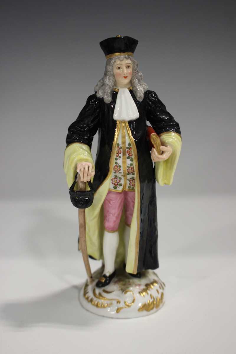 A pair of Paris porcelain Commedia dell'Arte style figures, early 20th century, he wearing a black - Image 8 of 12
